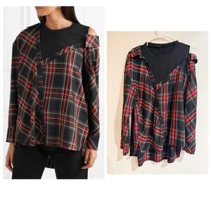 Maje Lazak Deconstructed Plaid Off The Shoulders Layered Top Size 1 (XS-S)